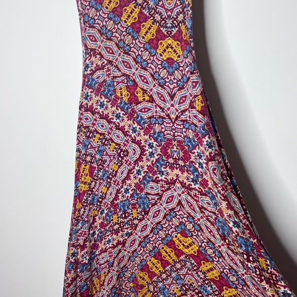 ANTHROPOLOGIE Maeve Red Yellow Geometric Mock Neck Shark Bite Dress Size Small - Picture 4 of 6